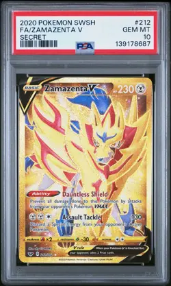 PSA 10 ZAMAZENTA V #212 FULL ART POKEMON SWORD & SHIELD SECRET RARE GOLD - Image 1