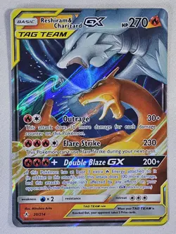 ULTRA RARE Reshiram & Charizard GX Tag Team 20/214 Holo Foil Pokemon - NM - Image 1