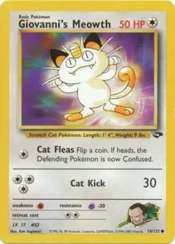 Giovanni's Meowth 74/132 Gym Challenge Unlimited Vintage 2000 Pokemon Card - Image 1