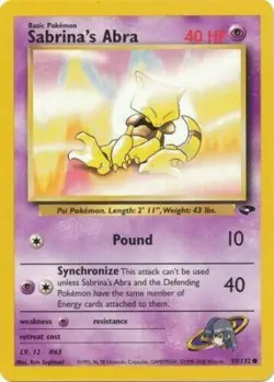 Sabrina's Abra 93/132 Gym Challenge Unlimited Vintage 2000 Pokemon Card - Image 1
