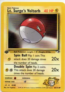 Lt. Surge's Voltorb 84/132 1st Edition Gym Heroes Pokemon Card - Image 1