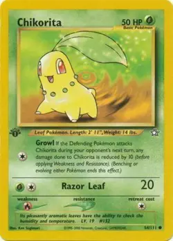 Chikorita 54/111 1st Edition Neo Genesis Pokemon Card - Image 1