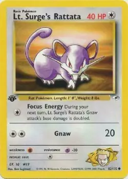 Lt. Surge's Rattata 82/132 1st Edition Gym Heroes Pokemon Card - Image 1