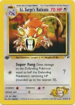 Lt. Surge's Raticate 51/132 1st Edition Gym Heroes Pokemon Card - Image 1