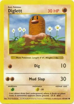 Diglett 47/102 SHADOWLESS Base Set 1999 Pokemon Card - Image 1