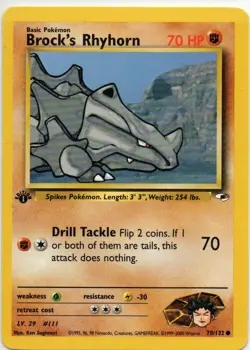 Brock's Rhyhorn 70/132 1st Edition Gym Heroes Pokemon Card - Image 1