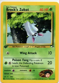 Brock's Zubat 74/132 1st Edition Gym Heroes Pokemon Card - Image 1