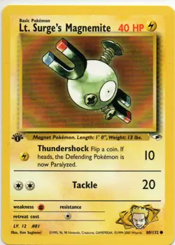 Lt. Surge's Magnemite 80/132 1st Edition Gym Heroes Pokemon Card - Image 1