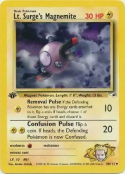 Lt. Surge's Magnemite 50/132 1st Edition Gym Heroes Pokemon Card - Image 1