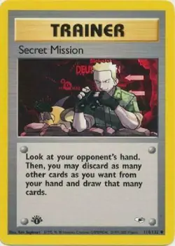 Secret Mission 118/132 1st Edition Gym Heroes Trainer Pokemon Card - Image 1