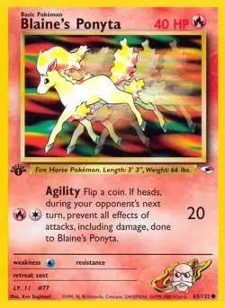Blaine's Ponyta 63/132 1st Edition Gym Heroes Pokemon Card - Image 1