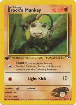 Brock's Mankey 67/132 1st Edition Gym Heroes Pokemon Card - Image 1