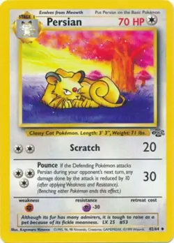Persian 42/64 Jungle Set Unlimited 1999 Pokemon Card - LP - Image 1