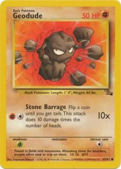 Geodude 47/62 Fossil Set Unlimited Vintage 1999 Pokemon Card - LP - Image 1