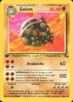 Golem 36/62 Fossil Set 1st Edition Vintage 1999 Pokemon Card - LP - Image 1