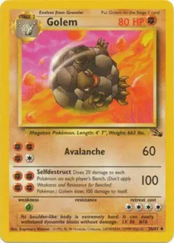 Golem 36/62 Fossil Set Unlimited Vintage 1999 Pokemon Card - Image 1