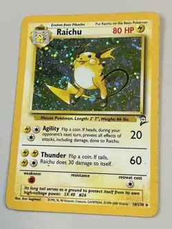 2000 Pokemon TCG Raichu Base Set 2 Holo Rare 16/130 WOTC Cool Tail Swirl - Image 1