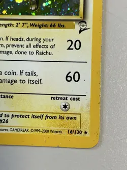2000 Pokemon TCG Raichu Base Set 2 Holo Rare 16/130 WOTC Cool Tail Swirl - Image 5
