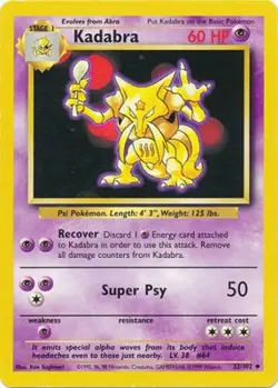 Kadabra 32/102 Base Set Vintage 1999 Pokemon Card - LP - Image 1