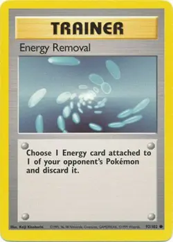 Energy Removal 92/102 Base Set Vintage 1999 Pokemon Card - LP - Image 1