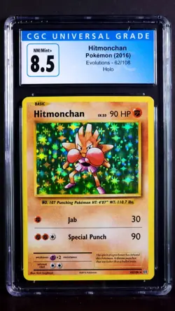 Hitmonchan Holo 62/108 XY Evolutions NM/Mint+ CGC 8.5 Graded Pokemon Card 2016 - Image 1