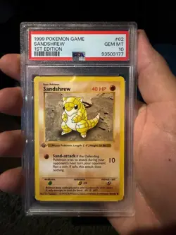 Base Set 1st Edition SANDSHREW #62/102 PSA 10 GEM MINT 1999 Pokemon Card Game - Image 1