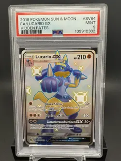 2019 Pokemon Lucario GX Full Art Hidden Fates SV64/SV94 PSA 9 MINT - Image 1