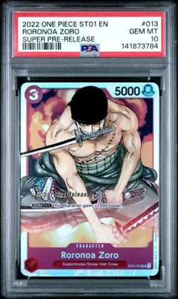 2022 ONE PIECE ST01-013 RORONOA ZORO SUPER PRE-RELEASE PSA 10 GEM MINT - Image 1