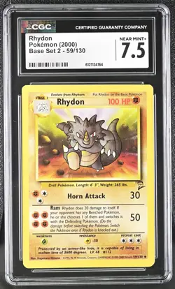 CGC 7.5 Rhydon 2000 Base Set 2 59/130 Pokemon Card - Image 1