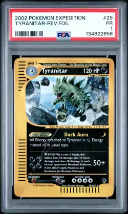 2002 POKEMON EXPEDITION #29 TYRANITAR-REVERSE FOIL PSA 1 - Image 1