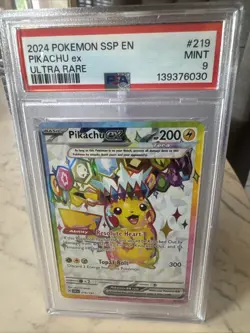 2024 POKEMON SSP EN-SURGING SPARKS ULTRA RARE #219 PIKACHU EX PSA 9 - Image 1