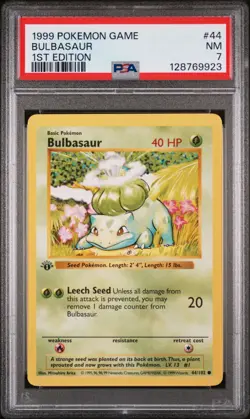 POKEMON BULBASAUR 1st Edition Base Set Shadowless WOTC 44/102 PSA 7 NEAR MINT - Image 1