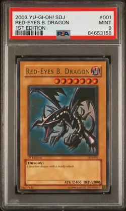 YUGIOH RED EYES B DRAGON 1st Edition Ultra Rare Holo SDJ-001 PSA 9 MINT - Image 1