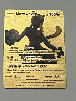 Pokemon Mewtwo GX 300hp Gold Foil Fan Art Collector Card TCG (ash1) - Image 1