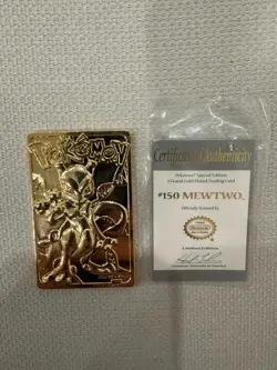 Pokemon 23K Gold Plated MEWTWO Trading Card 1999 w/ Pokemon Ball, Box and COA - Image 3