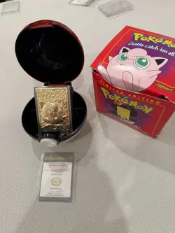 Pokemon 23K Gold Plated JIGGLYPUFF Trading Card 1999 w Pokemon Ball, Box and COA - Image 1