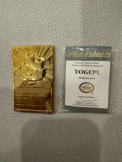 Pokemon 23K Gold Plated TOGEPI Trading Card 1999 w/ Pokemon Ball, Box and COA - Image 3