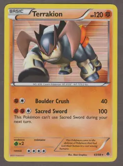 Terrakion 63/98 BW Emerging Powers Rare Holo Fighting Pokemon Card 2011 NM - Image 1