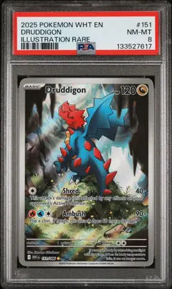 2025 POKEMON WHT EN-WHITE FLARE ILLUSTRATION RARE #151 DRUDDIGON PSA 8 - Image 1