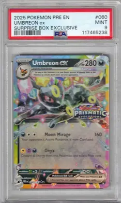 2025 POKEMON PRISMATIC EVOLUTIONS #060 UMBREON ex SUPRISE BOX EXCLUSIVE PSA 9 - Image 1