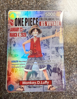 One Piece Card Game MONKEY D. LUFFY College Basketball Promo SEALED - MINT - Image 1