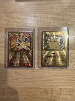 Pokemon Celebration Gold Metal Charizard & Pikachu Cards 25th Anniversary - Image 1