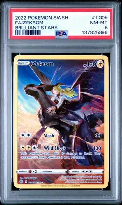 2022 POKEMON SWORD & SHIELD BRILLIANT STARS #TG05 FULL ART/ZEKROM PSA 8 - Image 1