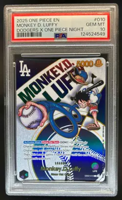 2025 One Piece EN Monkey D. Luffy Dodgers X One Piece Night #010 PSA 10 Gem Mint - Image 1