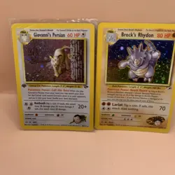 Vintage Pokemon Lot Of 2 Cards Giovanni's Persian 08/132 & Brocks Rhydon 2/132 - Image 1