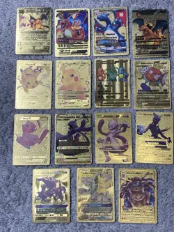 Set of 15 Charizard,Umbreon,Magikarp,Mew&More Gold Foil Fan Art Cards - Image 1