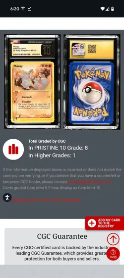 (POP 8) CGC 10 PRISTINE Phanpy 62/109 ex Ruby Sapphire 2003 Pokemon Card - Image 4