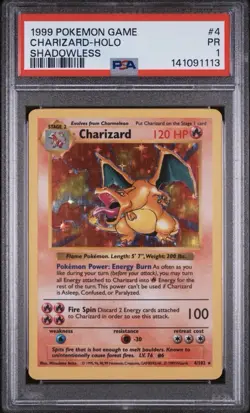 Charizard Holo Shadowless Pokemon Base Set PSA 1 1999 - Image 1