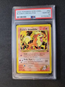 2000 Pokemon Gym Challenge 62 Blaine's Growlithe PSA 10 WoTC - Image 1