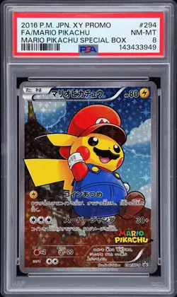 2016 POKEMON JPN XY PROMO MARIO PIKACHU SPECIAL BOX FULL ART/MARIO PIKACHU PSA 8 - Image 1